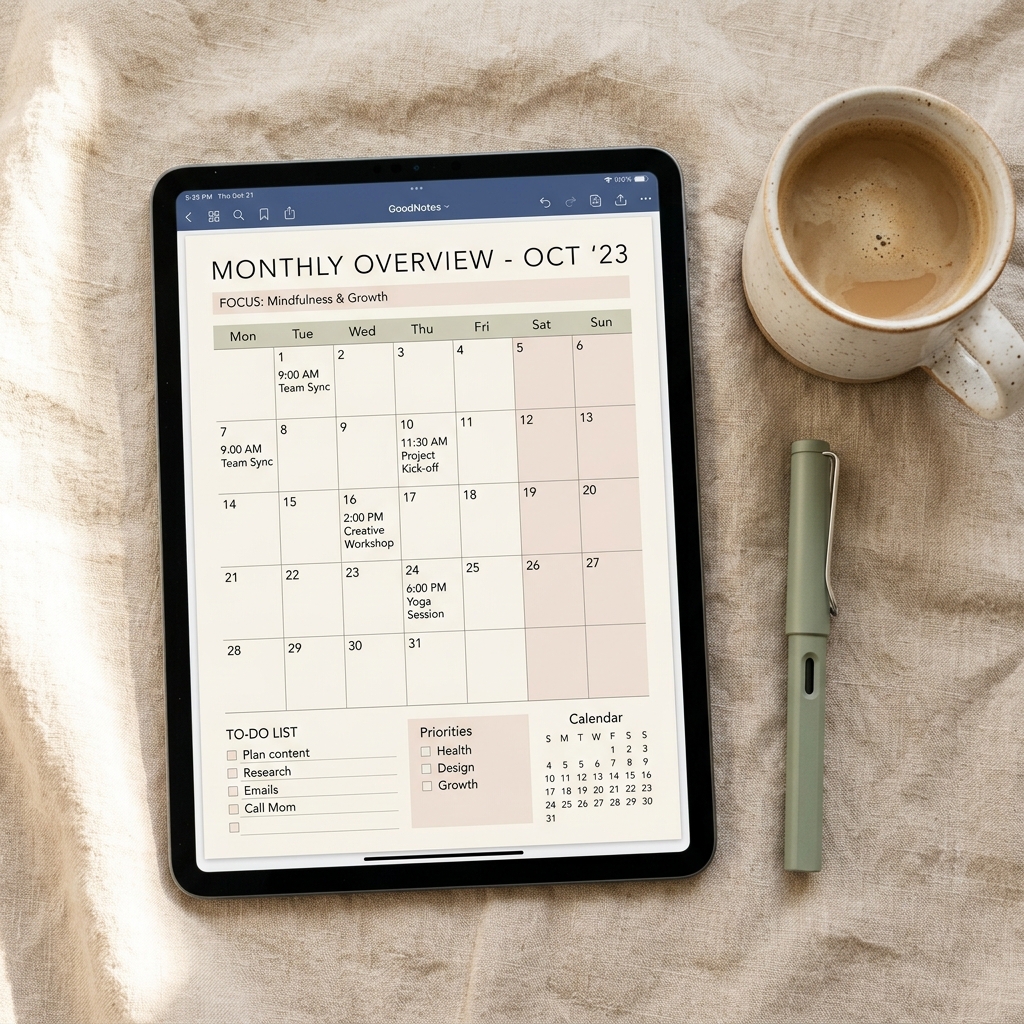 Aesthetic Digital Planner mockup on iPad - Temply Studio