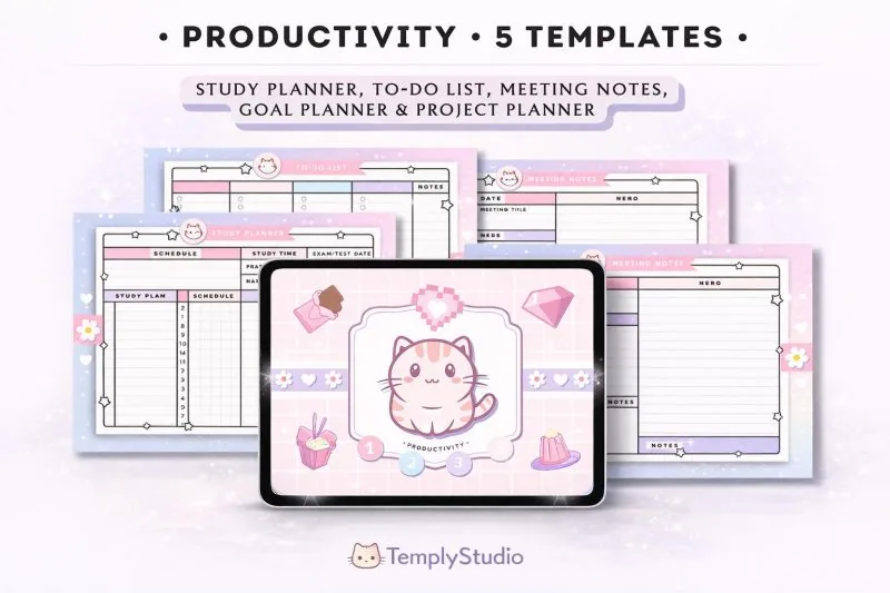 Cute Undated Digital Planner Canva Template – 66 Pages