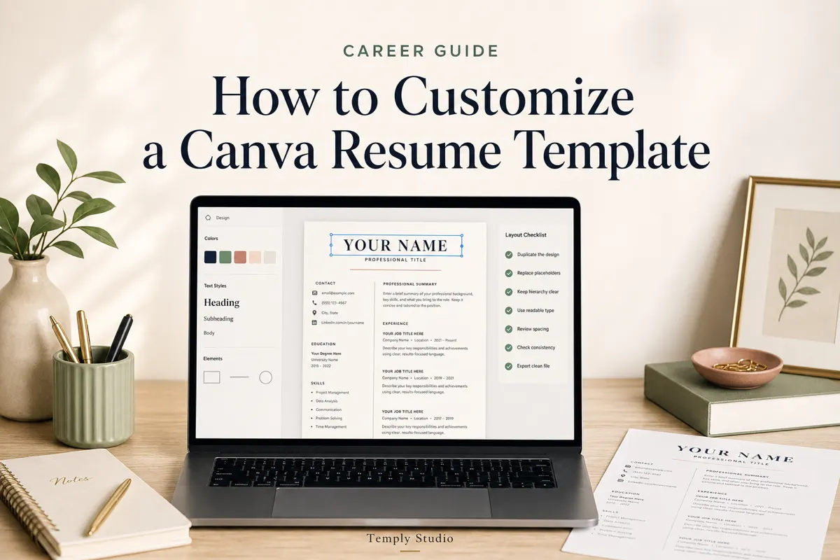 Customizable Canva template on a clean workspace