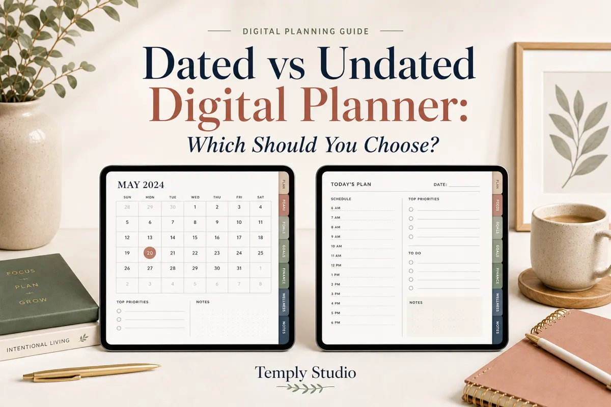 Dated and undated digital planner comparison on two tablets for choosing the right planning format