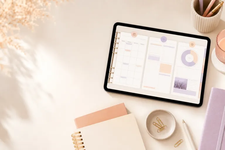 Digital planner on iPad with weekly, daily, and goals views