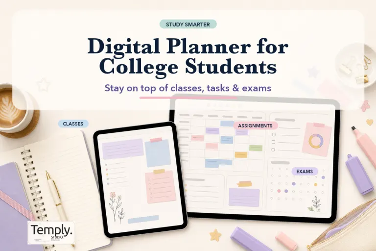 Digital planner dashboard for college classes, assignments, and exams