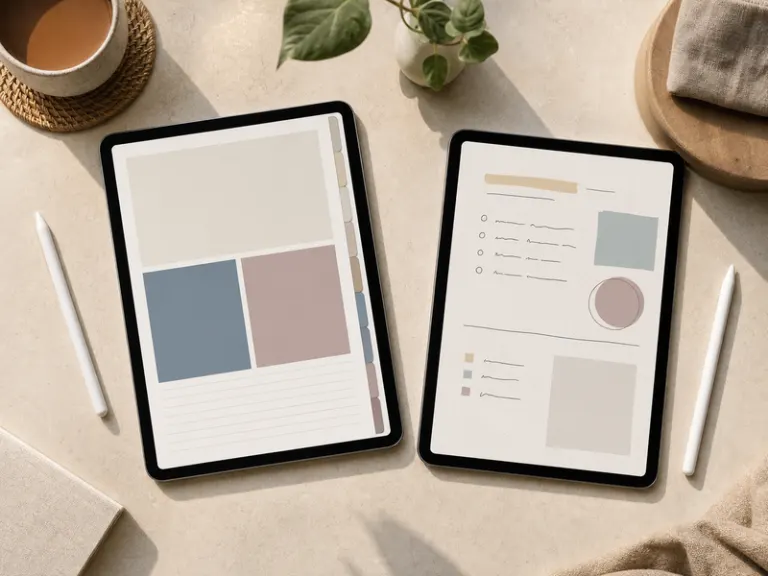 Two digital planning layouts showing PDF navigation and handwritten notes