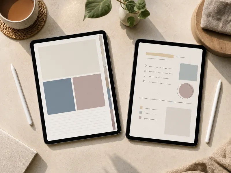 Two digital planning layouts showing PDF navigation and handwritten notes
