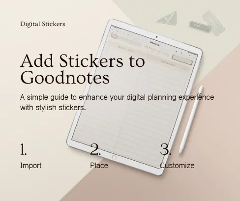 iPad digital planner with a stylus and reusable planning stickers for Goodnotes