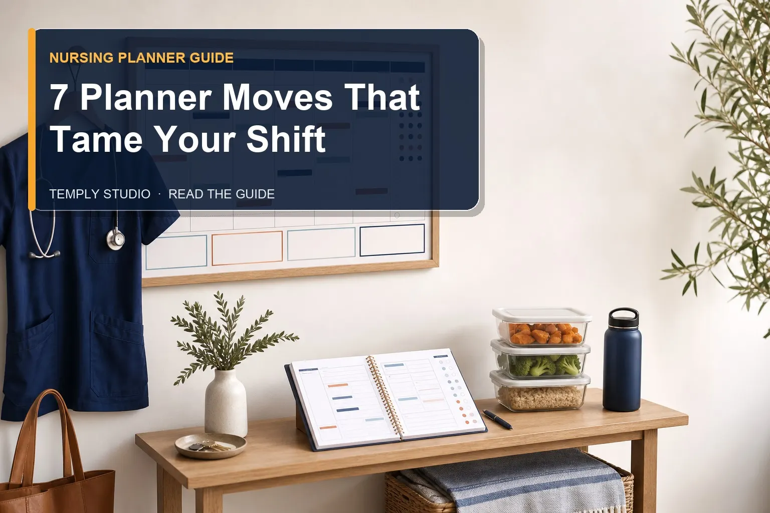 Home command center with shift board, scrubs, meal prep and nursing planner