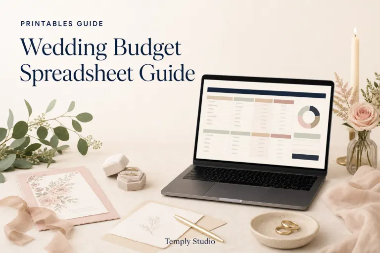 Printable planning worksheet and budget pages on a desk