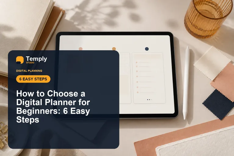 Tablet cover with the exact title and a six-step beginner planner hook