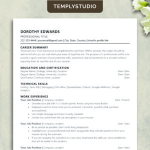 Ats Friendly Resume Template for Word Google Docs Pages, Minimalist Professional CV Template, Simple Clean Resume, ATS CV Design 2025 2026