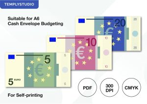 Printable Cash Placeholders for Savings |  Money Template | Euro Bill & Coin Placeholder | Digital Design Mockup | Editable Placeholder