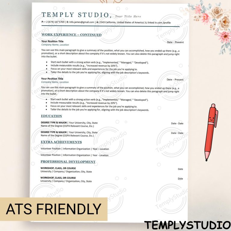 ATS Friendly Resume Template for Canva, Professional CV Template, Modern Minimalist Resume Design, Executive Resume, Professional CV 2025