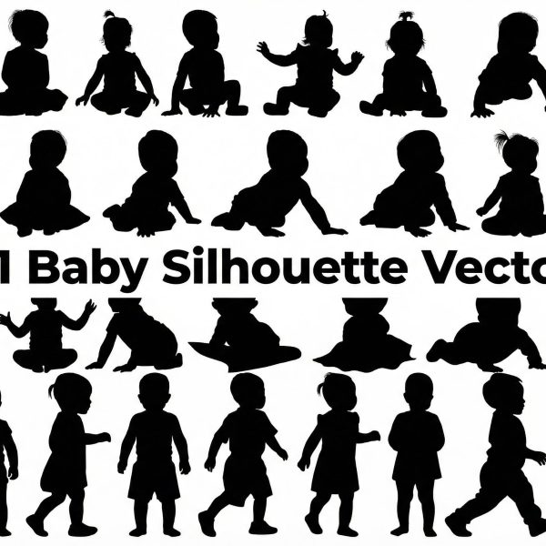 Baby Silhouette Vector Clipart | Infant Outline SVG Bundle | Newborn Clip Art PNG | Cricut & Silhouette Cut Files | Baby Shower Graphics