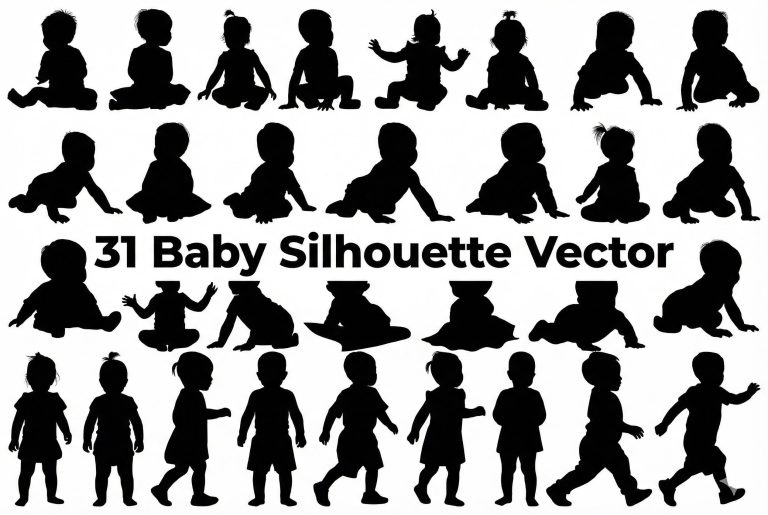 Baby Silhouette Vector Clipart | Infant Outline SVG Bundle | Newborn Clip Art PNG | Cricut & Silhouette Cut Files | Baby Shower Graphics