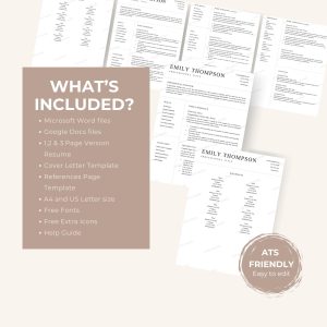 ATS Resume Template | Modern Minimalist CV for Word & Google Docs (Digital Download)