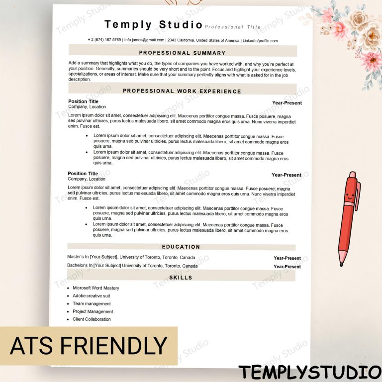 ATS Friendly Resume Template for Word, Professional CV Template Modern Minimalist Design, Executive Resume Bundle, Clean Resume 2025 2026