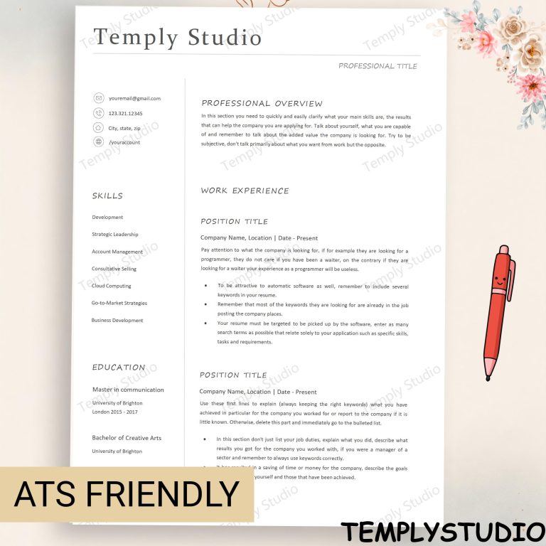 Ats Friendly CV Template Word, Professional Resume Template for Microsoft Word, Modern Minimalist CV Design, Hr Approved Resume, Editable CV