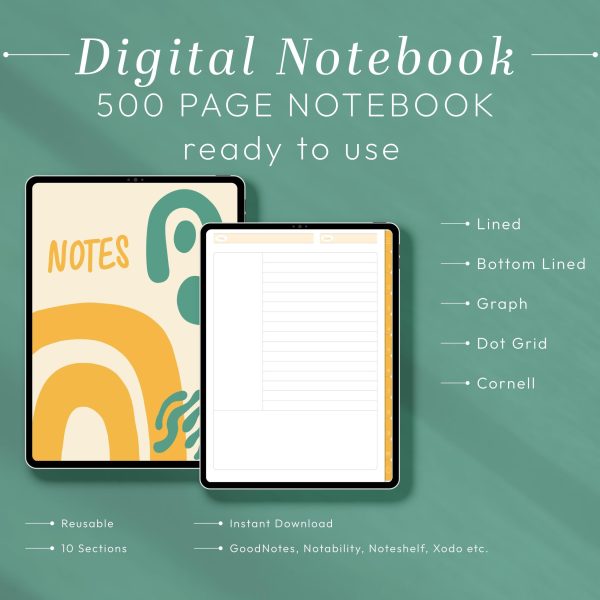 Digital Notebook for Goodnotes | Hyperlinked 12 Tab Digital Journal | iPad Pro Notability Planner | Minimalist Lined Grid