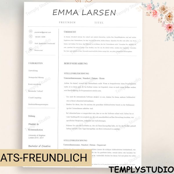 Bewerbungsvorlage Modern Word Canva, Lebenslauf Design Professionell, CV Template German, ATS Friendly Resume, Vorlage Bewerbung 2025 2026