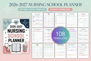 2026-2027 Nursing School Planner Canva Template | Nursing Student Organizer | KDP Interior 8.5x11 | Editable Nursing School Success Planner