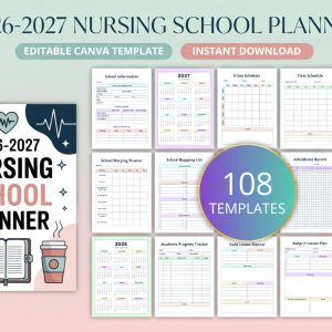 2026-2027 Nursing School Planner Canva Template | Nursing Student Organizer | KDP Interior 8.5x11 | Editable Nursing School Success Planner