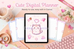 Cute Digital Planner | Kawaii Goodnotes Planner | Undated iPad Planner | Hyperlinked Pastel Journal | Notability PDF