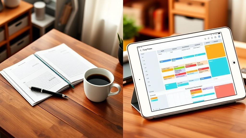 nursing planner - Split screen comparison Left side a paper nursing planner 