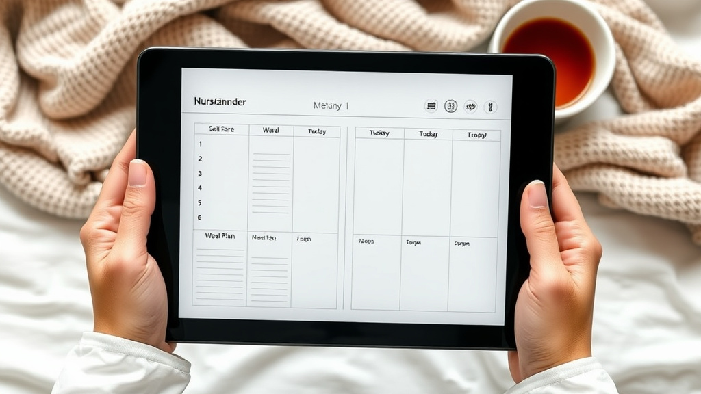 nursing planner pdf - Closeup shot of a nurses hands holding an iPad showing a w