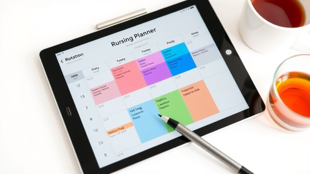 nursing planner template - Closeup of a digital nursing planner on a tablet screen sho