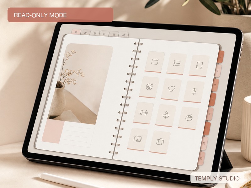 Editorial illustration of navigation mode for following planner PDF hyperlinks in Goodnotes