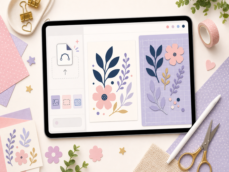 SVG upload, vector canvas, and layered cutting-mat preparation workflow