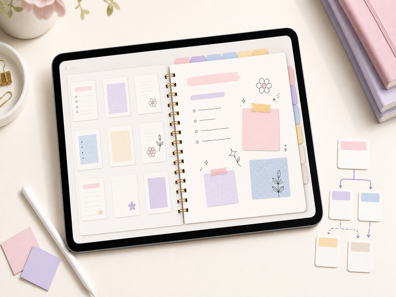 Digital notebook in Goodnotes showing organized sections, page tabs, and a notes workflow