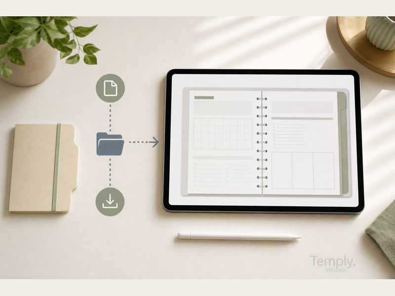 Digital planner PDF import workflow from Files into a note-taking app