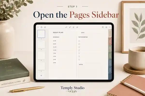 Open the Pages sidebar in Goodnotes to select planner pages