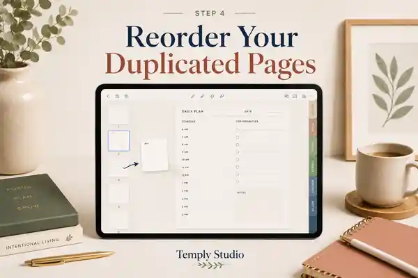 Reorder duplicated pages in Goodnotes using the page sidebar