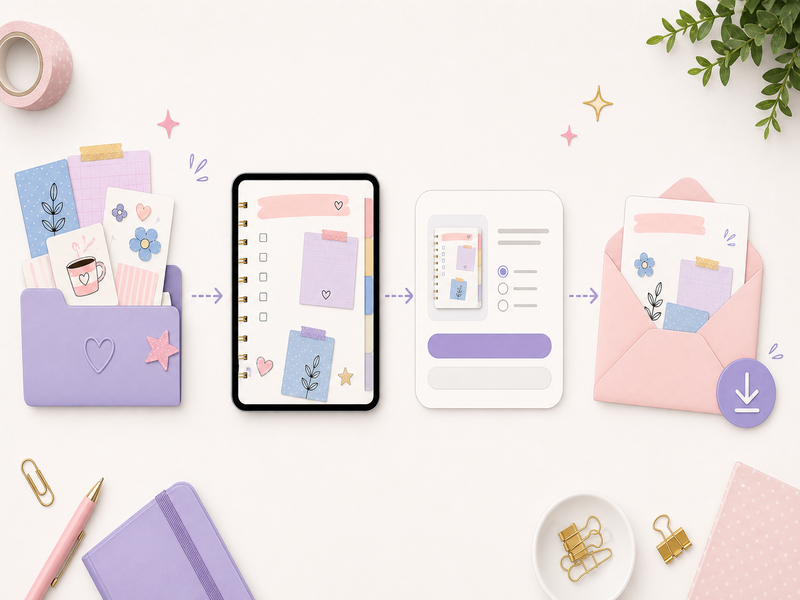 Customer workflow from finished digital template to download package