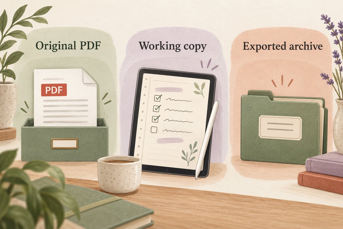 Separate original planner PDF, annotated working copy and exported archive