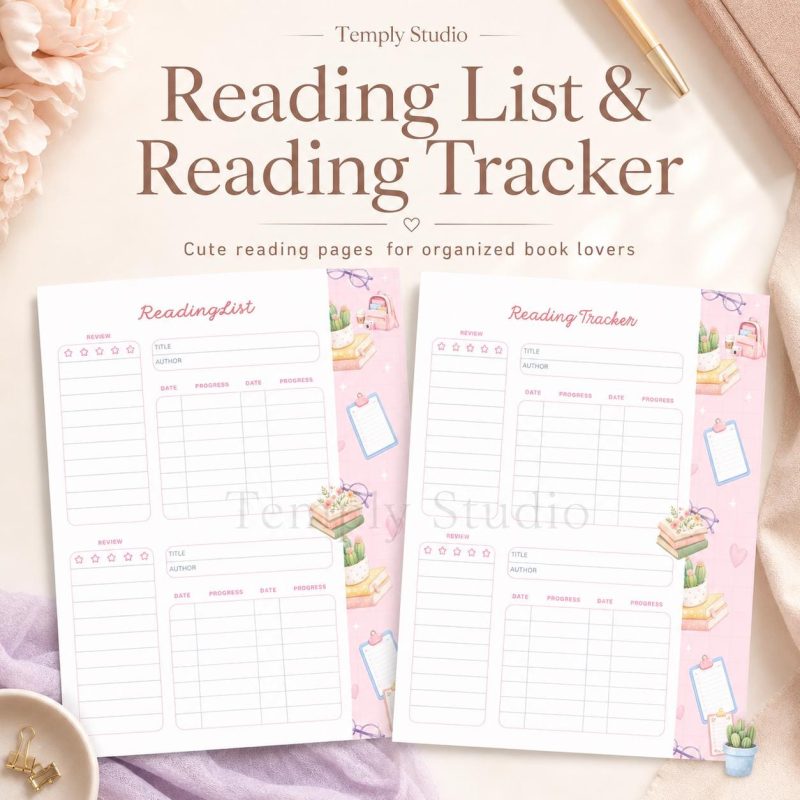 Reading list tracker cover page with a minimalist digital book log design