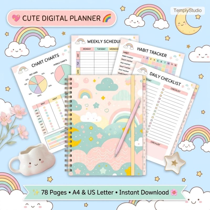 Cute Undated Digital Planner for PDF Annotation Apps