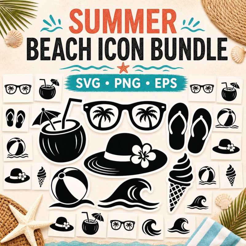 14 Summer Beach Icon SVG Bundle