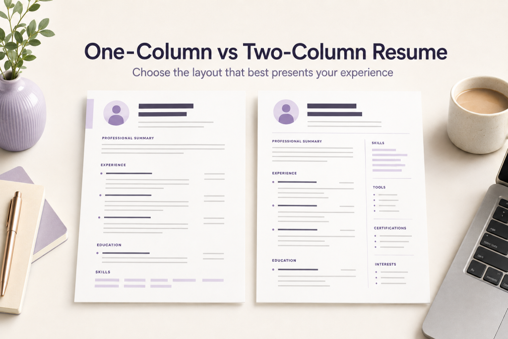 One column vs two column resume layouts compared side by side.