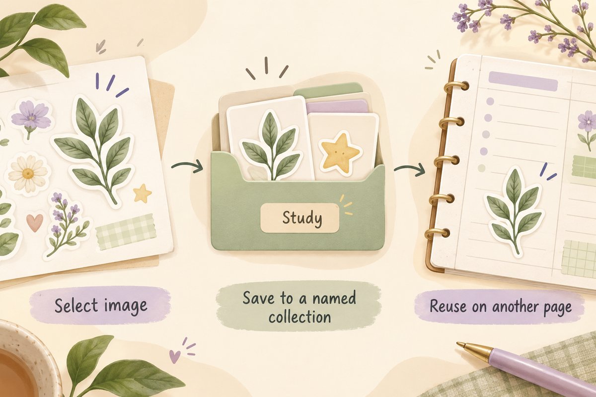 Select a leaf sticker, save it to a Study collection and reuse it on another planner page