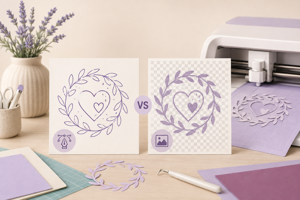 SVG vs PNG for Cricut workflow comparing vector paths and pixel artwork.