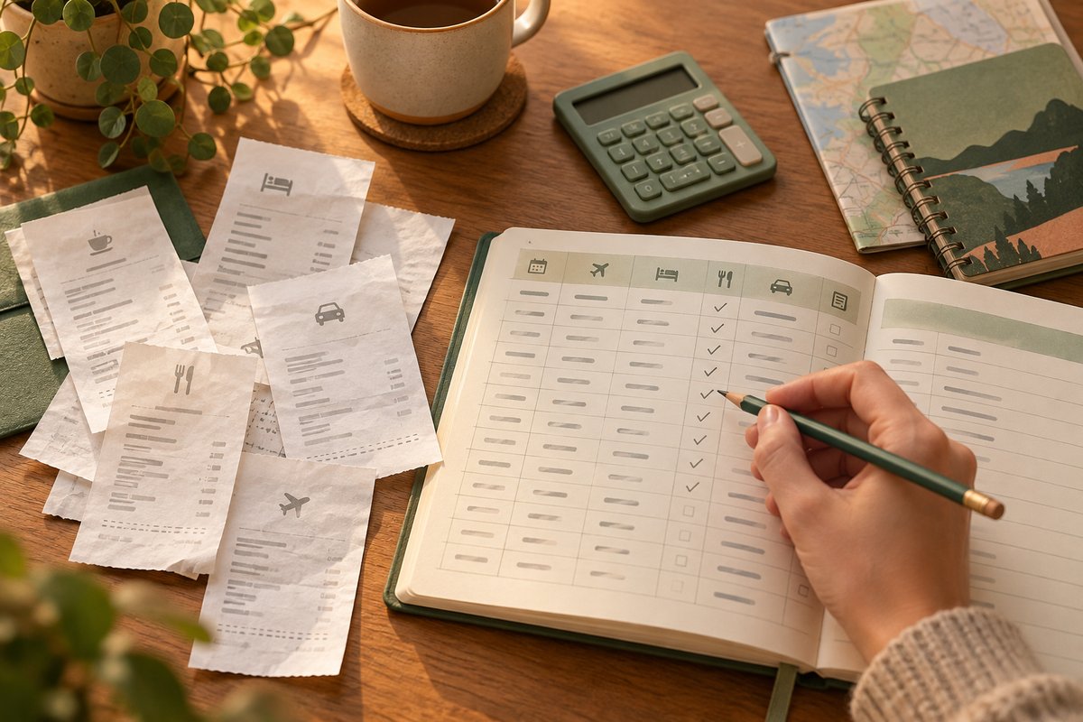 Reviewing receipts, dates and categories in a travel expense tracker